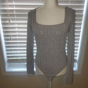 Express OneEleven Gray Soft Square Neck Bodysuit Size Medium